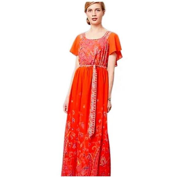 Maeve Dresses & Skirts - Maeve Anthropologie Maxi Dress Size 4 Orange Blushed Paisley Floral Bohemian